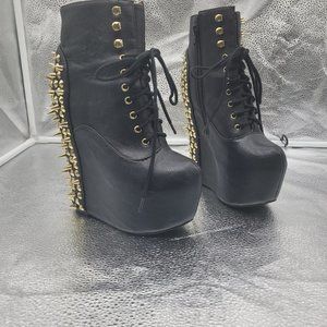 Jeffrey Campbell Damsel Spike Platform Wedge Black Ankle Boots